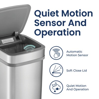 Nine Stars Nova² Stainless Steel UV Odor Neutralizing Sensor Trash Can, 13.2 Gallon, Silver (ONT-50-82SL)