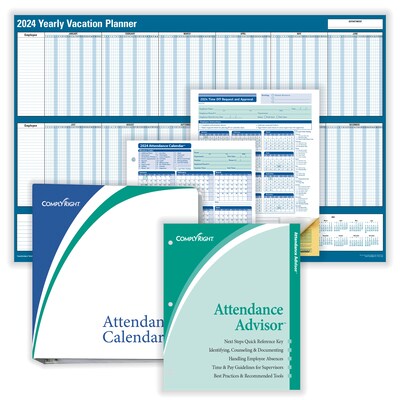 2024 ComplyRight Attendance Tracking Kit, 24 x 36 Yearly Dry Erase Wall Calendar, Blue/White (A010