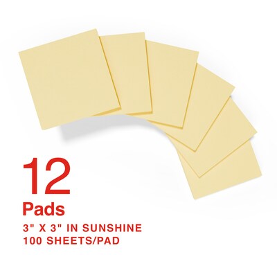 Stickies Pop-Up Standard Notes, 3 x 3 Yellow, 100 Sheets/Pad, 12 Pads/Pack (S33YRP12/52563)