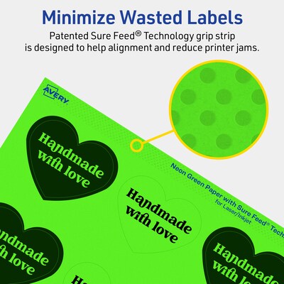 Avery Heart Shaped Laser/Inkjet Multipurpose Labels, 2-9/32" x 1-27/32", Neon Green, 960/Box (94603)