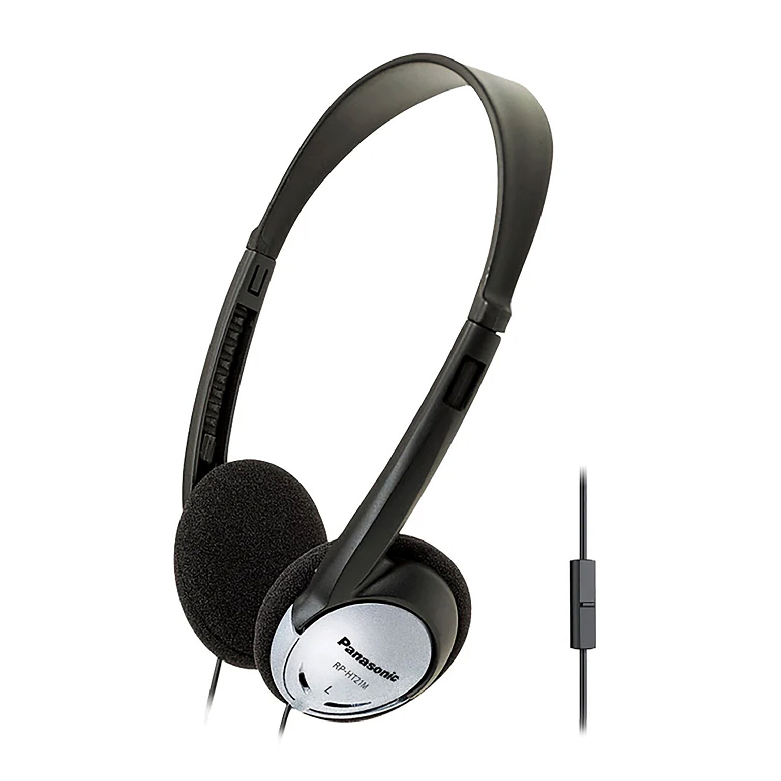 Panasonic On-Ear Headphones with Microphone & XBS for Deep Bass, Black & Silver (RP-HT21M)