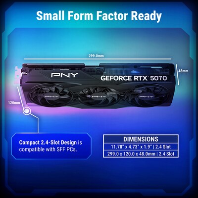 PNY NVIDIA GeForce RTX 5070 OC Triple Fan PCIe 5.0 12GB GDDR7 Gaming Graphics Card, 2325 MHz Core, Black (VCG507012TFXPB1-O)