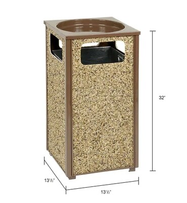 Global Industrial Stone Panel Trash Sand Urn, 12 Gallon Capacity, 13-1/2"W x 13-1/2"D x 32"H, Brown (239577BN)