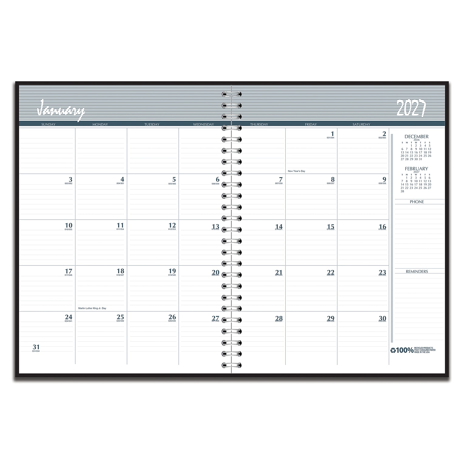 2027 House of Doolittle 8.5 x 11 Monthly Standard Planner, Faux Leather Cover, Black (262092-27)