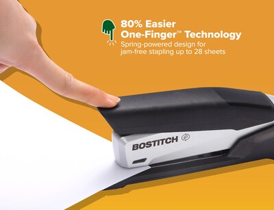 Bostitch InPower+28 Reduced-Effort Desktop Stapler, 28-Sheet Capacity, Staples Included, Black/Silve