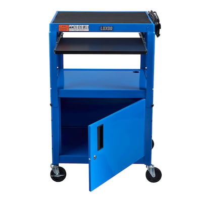 Luxor LEADER 3-Shelf Adjustable Media Utility Cart with Pullout Tray and Locking Cabinet, Blue (AVJ42KBC-RB)