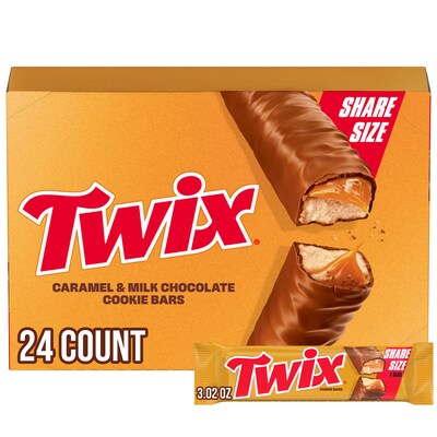 Twix Share Size Caramel Chocolate Cookie Bar, 3.02 oz., 24/Box (MMM35387)