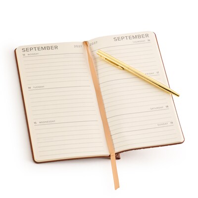 2027 Eccolo 4" x 7" Weekly & Monthly Planner, Faux Leather Cover, Brown (RY27-401B)