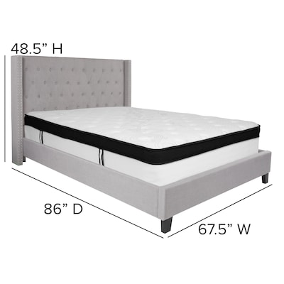 Flash Furniture Riverdale Tufted Upholstered Platform Bed in Light Gray Fabric with Memory Foam Mattress, Queen (HGBMF43)