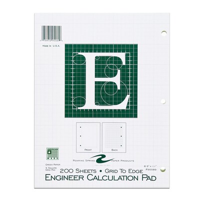 Roaring Spring Paper Products 8.5" x 11" Engineer Pad, 15 lb. Green Tinted Paper, 5x5 Grid Layout, 12 Pads/Case (95589CS)