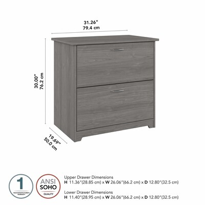 Bush Furniture Cabot 2-Drawer Lateral File Cabinet, Letter/Legal Size, 30" H x 31" W x 20" D, Modern Gray (WC31380)