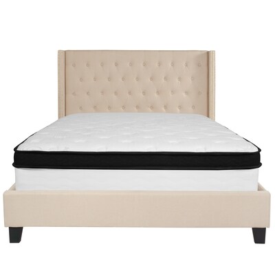 Flash Furniture Riverdale Tufted Upholstered Platform Bed in Beige Fabric with Memory Foam Mattress, Queen (HGBMF35)