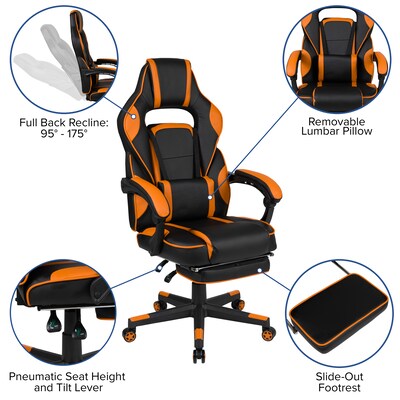 Flash Furniture X40 Ergonomic LeatherSoft Swivel Gaming Massaging Chair, Black/Orange (CH00288OR)