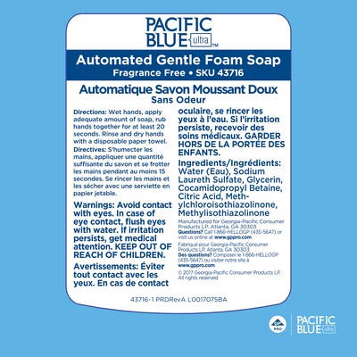 Pacific Blue Ultra Foaming Hand Soap,  40.5 Oz., 3/Carton (43716)