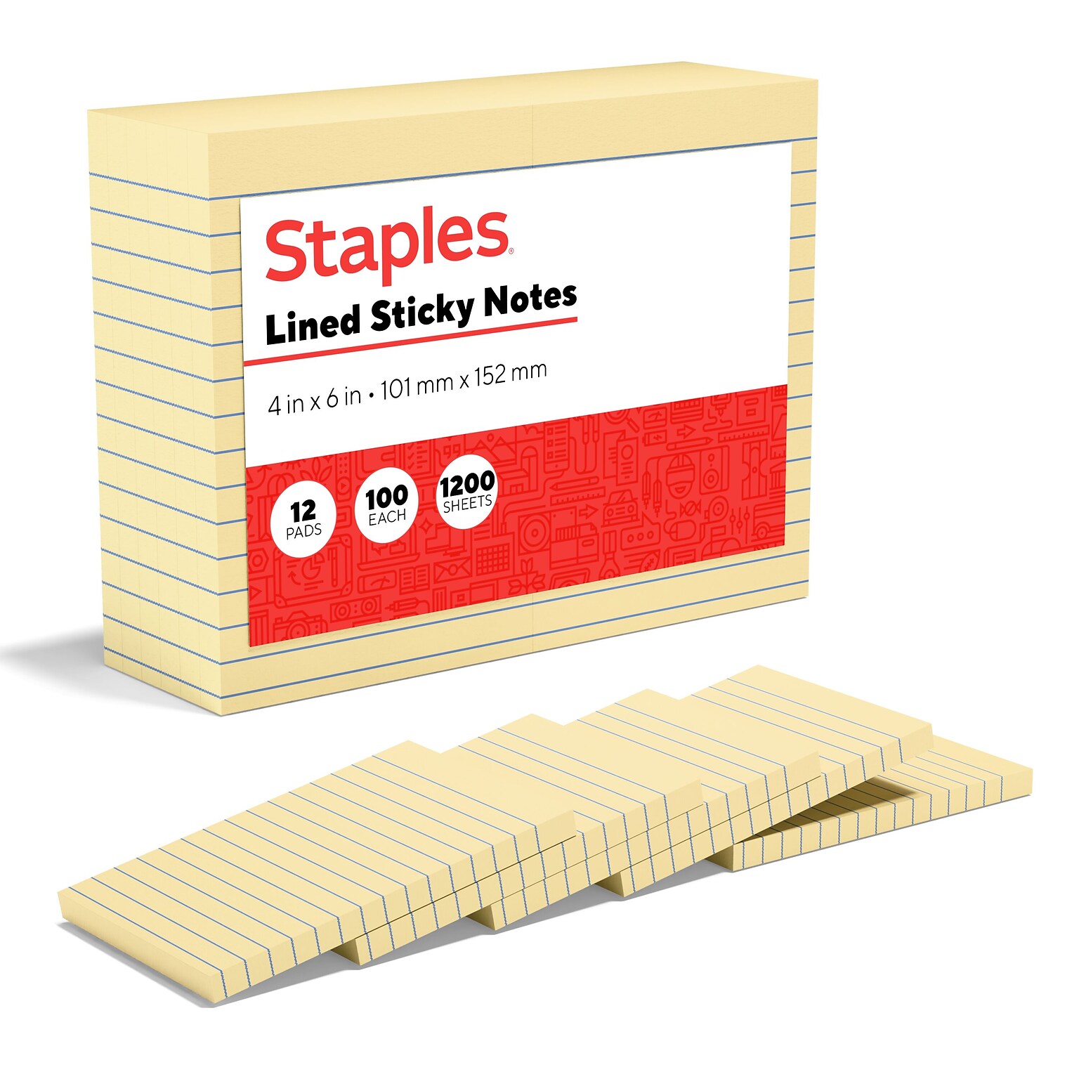 Staples Recycled Notes, 4 x 6, Sunshine Collection, Lined, 100 Sheet/Pad, 12 Pads/Pack (S-46YR12)