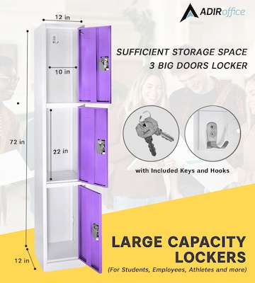 AdirOffice 72'' 3-Tier Purple Storage Locker (629-203-PUR)