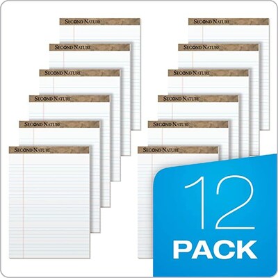 TOPS Second Nature Notepad, 8.5" x 11.75", Wide Ruled, White, 50 Sheets/Pad, Dozen (74880)