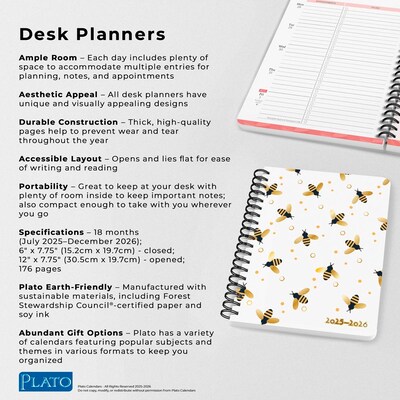 2025-2026 Plato Busy Bees 6" x 7.75" Academic Year Weekly Planner, Multicolored (9798330700097)