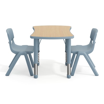 Flash Furniture Emmy Rectangular Activity Table Set, 26.5" x 21.75", Height Adjustable, Natural Woodgrain/Dusty Blue