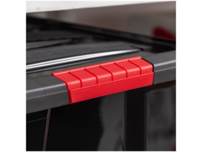 Iris Stack & Pull 72 Qt. Latch Lid Storage Bin, Black/Red, 3/Pack (580108)