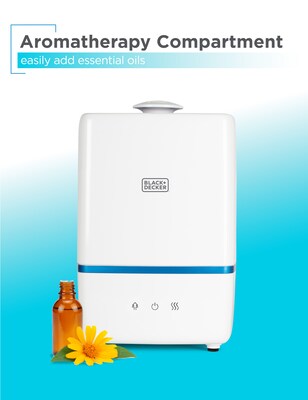 Black & Decker Ultrasonic Cool Mist Tabletop Humidifier, 1.32-Gallon, For Rooms up to 550 sq. ft., White (BUH005)