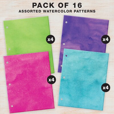 Global Printed Products Watercolor Solids 3-Hole Punched 2 Pocket Presentation Folder, Assorted Colo