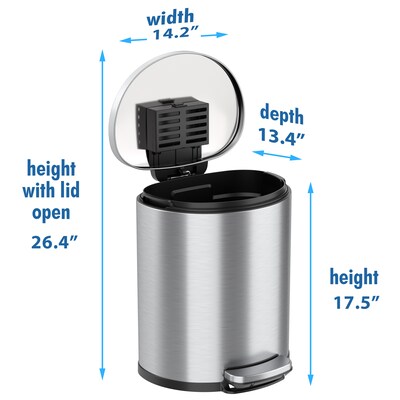 iTouchless SoftStep Semi-Round Stainless Steel Step Trash Can with Hinged Lid, 5.02 Gallon (IP05DSS)