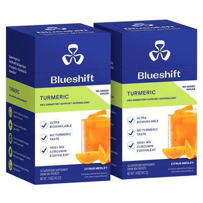 Blueshift Turmeric Citrus Medley Powder Drink Mix, 10/Packets/Box, 2/Box (600-04166)
