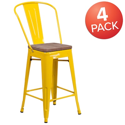 Flash Furniture Lily Contemporary Metal Vertical Back Counter Height Stool, Yellow, 4-Pieces/Pack (4CH3132024GBYLW)