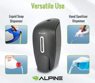 Alpine Industries Universal Wall Mounted Hand Soap Dispenser, Gray, 2/Pack (425-GRY-2PK)