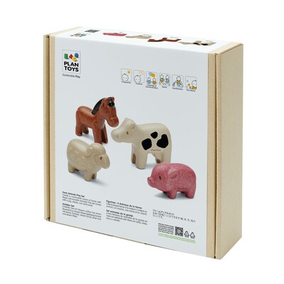 Plan Toys Wooden Farm Animals Playset, Multicolored, 4/Pack (PTS6127)