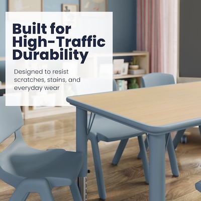 Flash Furniture Wren Rectangular Activity Table, 23.5" x 47.25", Height Adjustable, Natural Woodgrain/Dusty Blue