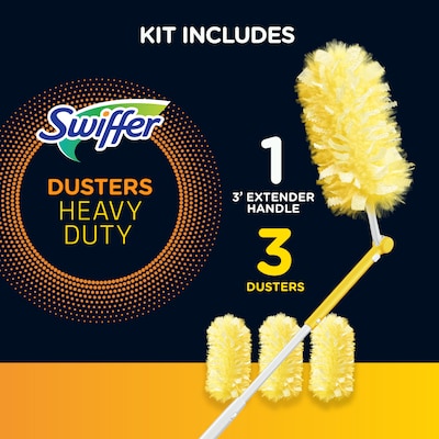 Swiffer 360 Durable Heavy Duty Fiber Dusters with Extendable Handle Kit, White/Yellow, 3/Pack (44750)