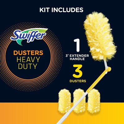 Swiffer 360 Durable Heavy Duty Fiber Dusters with Extendable Handle Kit, White/Yellow (44750)