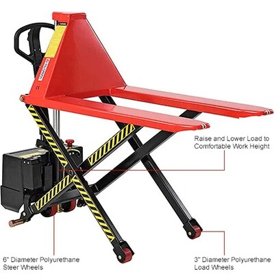 Global Industrial Battery Powered High-Lift Skid Truck, 3300 lb. Capacity, 21"W x 44"L Forks (989066)