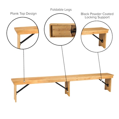 Flash Furniture HERCULES Solid Pine 3-Seat Folding Farm Bench, Light Natural (XAB96X12LLN)