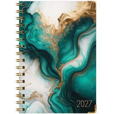 2027 Excello Brands 5.5" x 8" Weekly & Monthly Planner, Paperboard Cover, Teal Gold Marble (ORY27-FSH58-54)