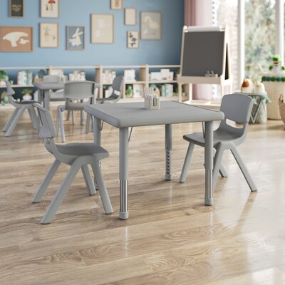 Flash Furniture Emmy Square Activity Table Set, 24 x 24, Height Adjustable, Soft Gray (YCX232SQRTBSGYR)