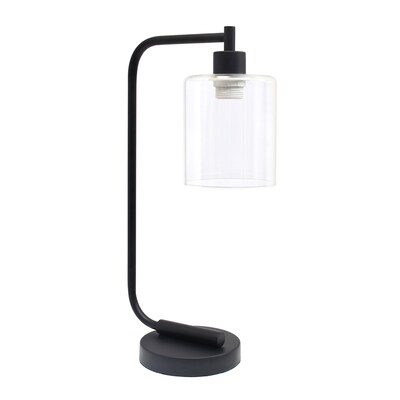 Creekwood Home Vintage Vantage 18.8" Minimalist Industrial Curved Arm Desk Lamp, Feit LED Bulb, Black (CWD-1013-BK-LB)