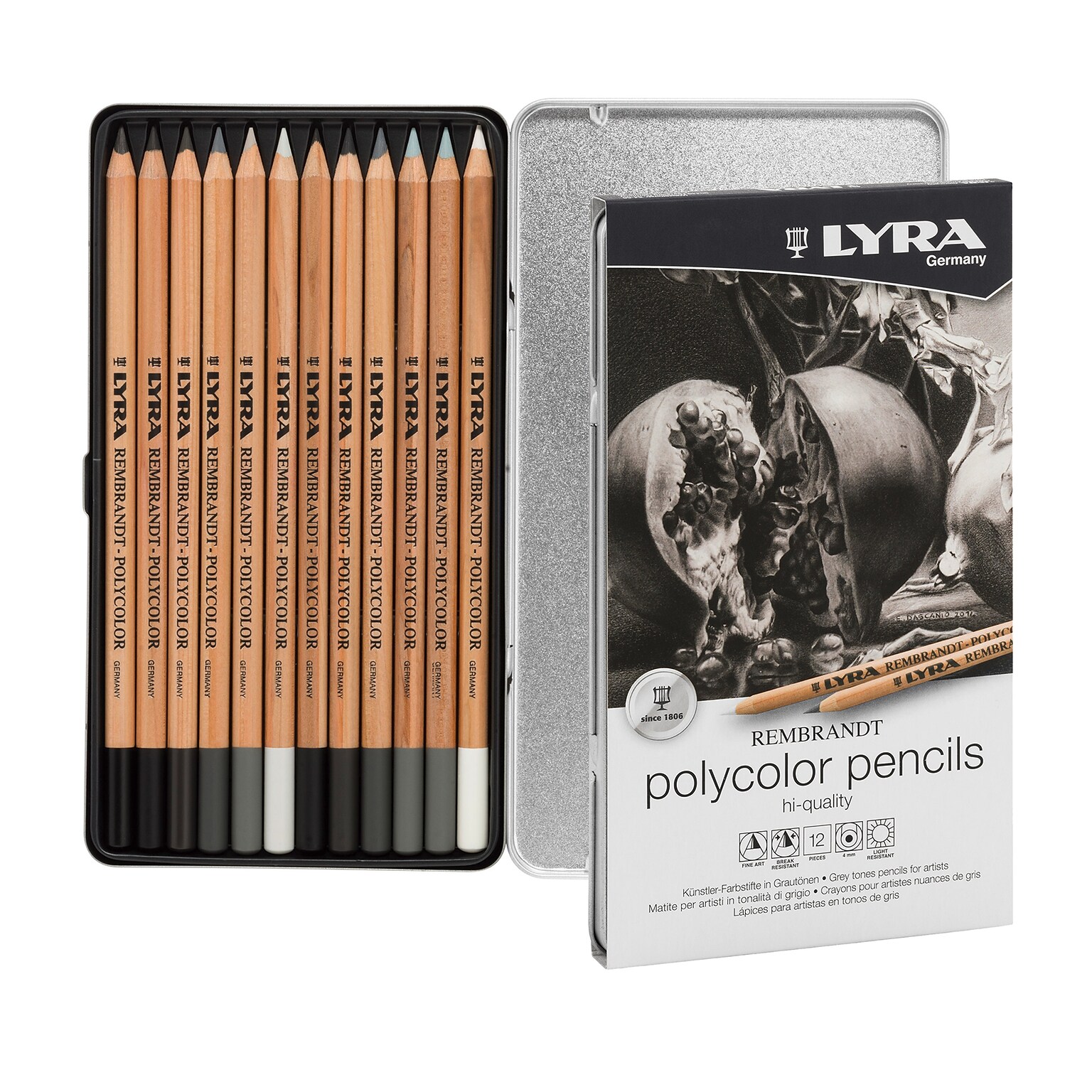 Lyra Rembrandt Polycolor Colored Pencil Set Tin, Assorted Colors, 12/Pack (LYXL2001122)