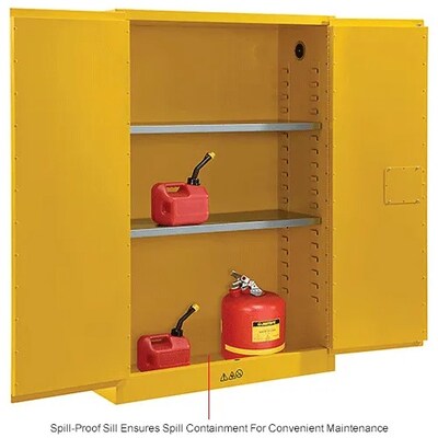 Global Industrial Flammable Cabinet, 45 Gallon Capacity, 43"W x 18"D x 65"H, Yellow (298541)