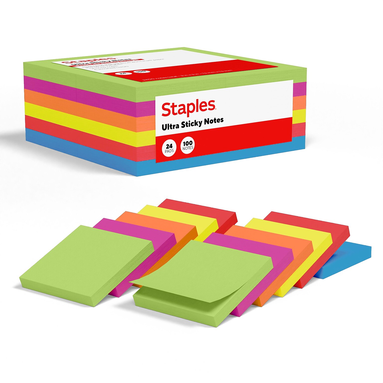 Staples Ultra Sticky Notes, 3 x 3, Summer Breeze Collection, 100 Sheets/Pad, 24 Pads/Pack (ST62882)
