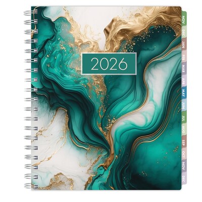 2026 Global Printed Products Essential Pro 7" x 9" Weekly & Monthly Planner, Paperboard Cover, Teal Gold Marble (ESPROCY267954)