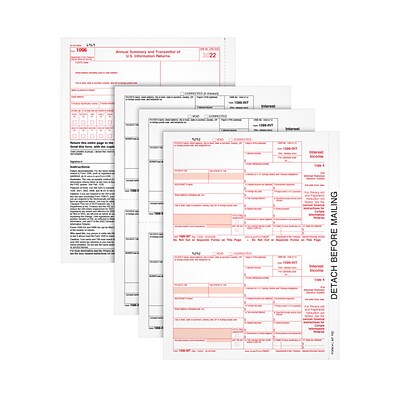 TOPS 2022 1099-INT Tax Form, 3-Part, Copy A, State Copy B, C, 50/Pack (LINT317) | Quill