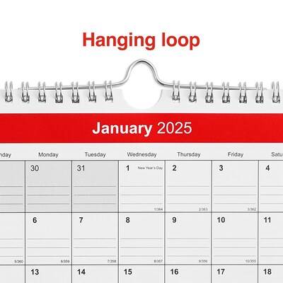 2025 Staples 6" x 7" Wall Calendar, Red/White (ST53923-25)