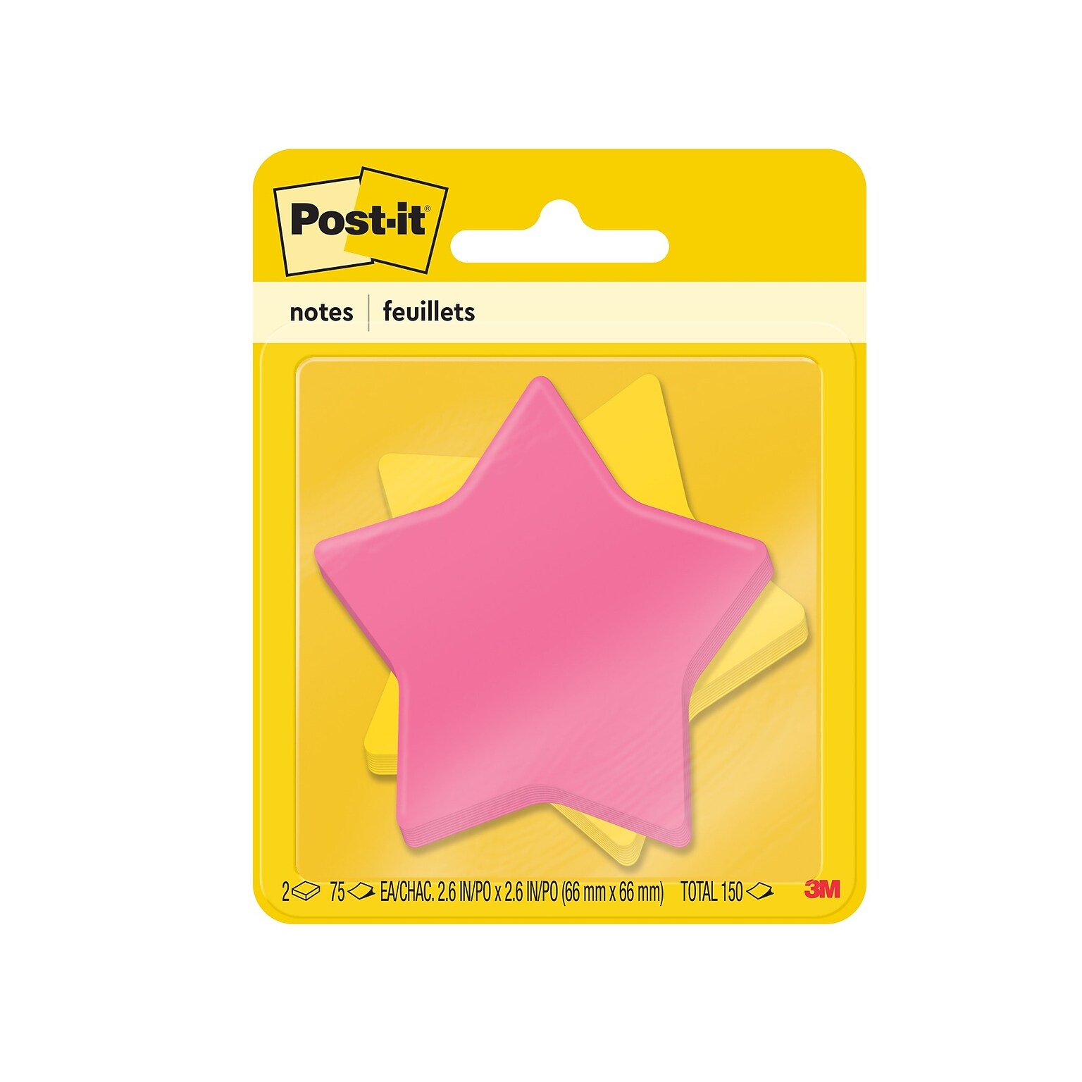 Post-it Star-Shaped Notes, 2.6 x 2.6 Assorted Colors, 75 Sheets/Pad, 2 Pads/Pack (7350-STR)