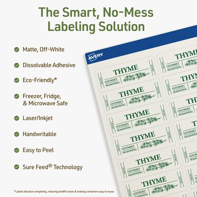 Avery Dissolvable Rectangle Multipurpose Labels, 1 x 2-5/8, Off-white, 150/Pack (94200)