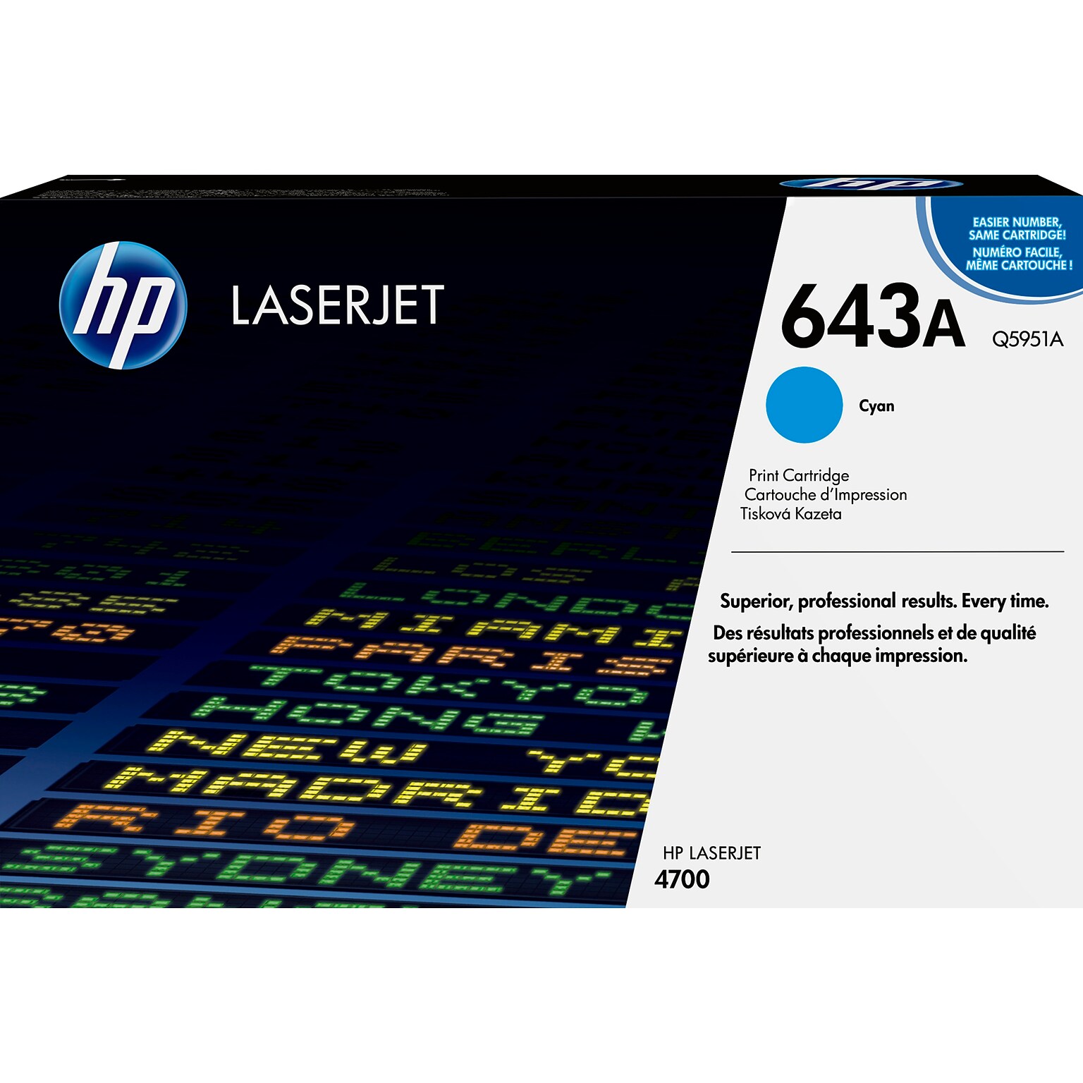 HP 643A Cyan Standard Yield Toner Cartridge, Prints Up to 10,000 Pages (Q5951A)