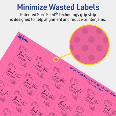 Avery Laser/Inkjet Square Multipurpose Labels, 1" x 1", Bright Pink, 1920/Pack (94103)