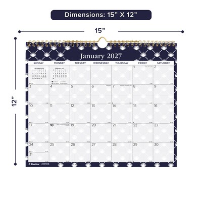 2027 Blueline Nautical 15 x 12 Monthly Wall Calendar, White/Navy (C171113-27)